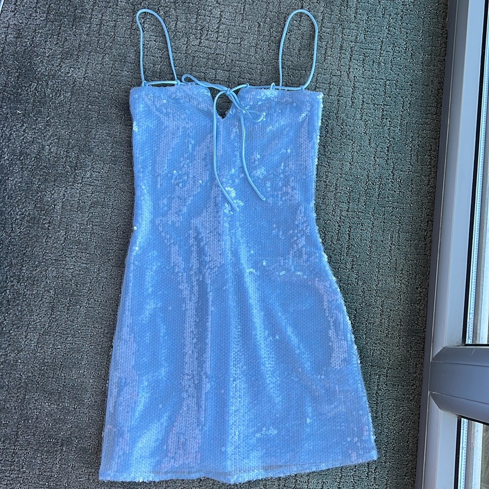 White Fox “Love Vibration” Mini dress in Sky Blue